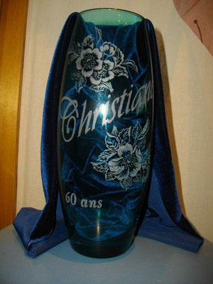 Vase bleu   Anniversaire "Christiane" 60 ans