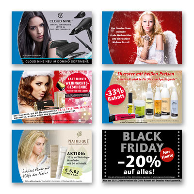 diverse Newsletter, Facebookgrafiken und Slider für Domino Kosmetik