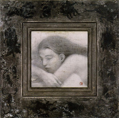 1994年「夜の詩」・絵サイズ18cm×18cm・額サイズ38cm×38cm。ホロスコープに包まれて。