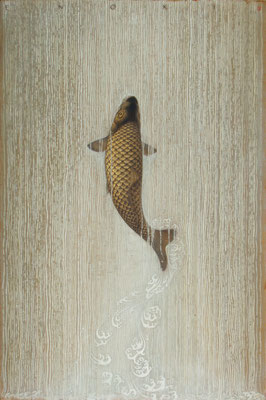 2007年「登龍門」・30M日本橋三越での個展「∞INFINITYI」に出品した作品。龍門の瀧を登り切った鯉は、龍になる。