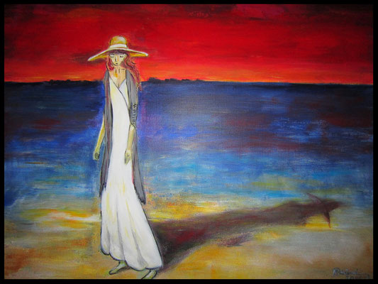 Frau mit Hut am Meer (70x90cm) Nr. 708