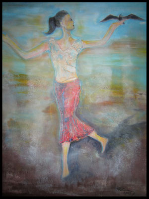 Frau mit Vogel auf der Hand (60x80cm) Nr. 582