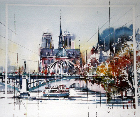 237 La seine et Notre Dame PARIS. Aquarelle 30 X 35; 2011
