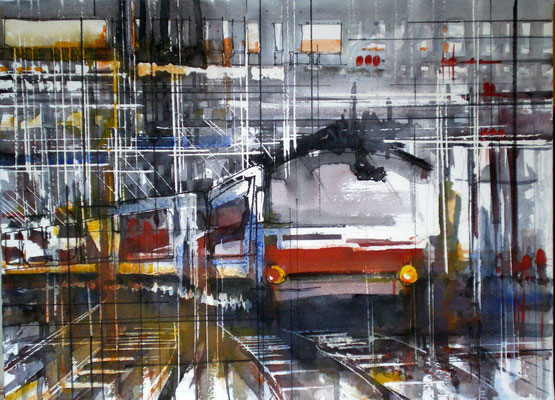 185 Trains, quais et gares 01 - Aquarelles sur châssis 46 x 61