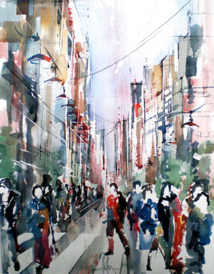 110 Urbanité japonnaise 02 - Aquarelle 40 x 50