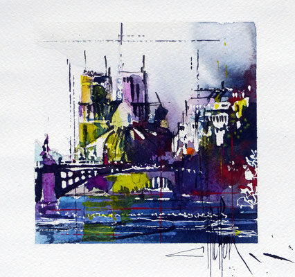 444 Paris Les ponts V Aquarelle 20 x 20