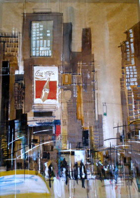 243 NYC 51. Aquarelle t brou de noix sur kraft 54 x 74. 2012