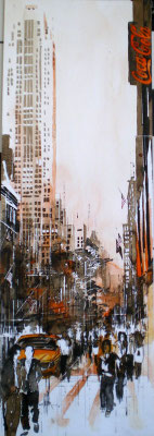 155 NYC 33 - Aquarelle et brou de noix 33 x 95