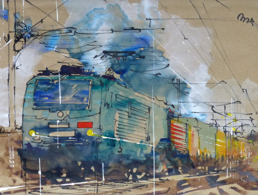 326 La voie bleue. Aquarelle et brou de noix 30 x 40. 2015