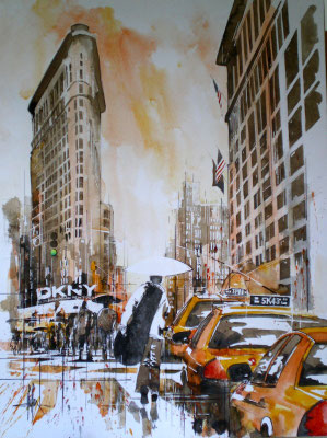 156 NYC 34 - Aquarelle et brou de noix 60 x 80