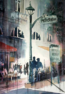 199 Les amoureux du Métropolitain - Aquarelle 36 x 51