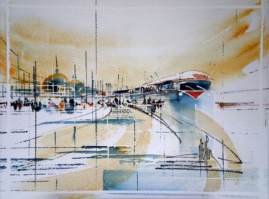 226 On quitte la ville. Aquarelle 30 x 40. 2011