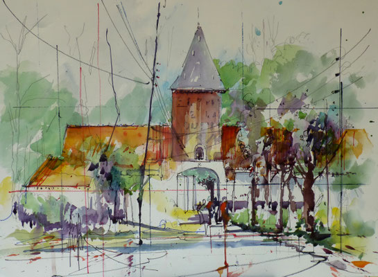 317 La ferme de Bouvines. Aquarelle 45.5 x 61. 2014