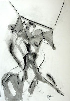 Begegnung, Kohle-Tusche-Ölpastell, 2007, 59x42