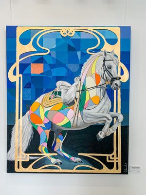 LIPIZZANER AT FULL MOON - 120x100 cm Oil, Acrylic, Leafgold on Canvas