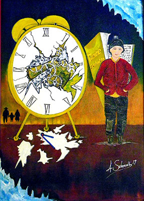 2 Der Junge mit den sehnsüchtigen Träumen  Acryl auf Spanplatte 70 x 50 cm B 35