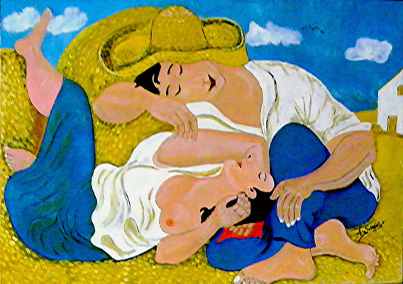 Schlafende Bauern ( Picaso ) Acryl auf Keilrahmen 70 x 50 cm. B 4
