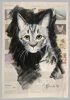 Wildkatze,  2017,  40 X 55, Gouache und Tempera auf Zeitungspapier