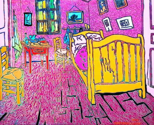 Frei nach Van Gogh- Sein Schlafzimmer, 50 x 40 cm,  Acryl auf Leinwand (Kkeul Malerei)----------- 고흐의 침실, 50 x 40 cm, 캔버스에 아크릴(끌 말러라이) 