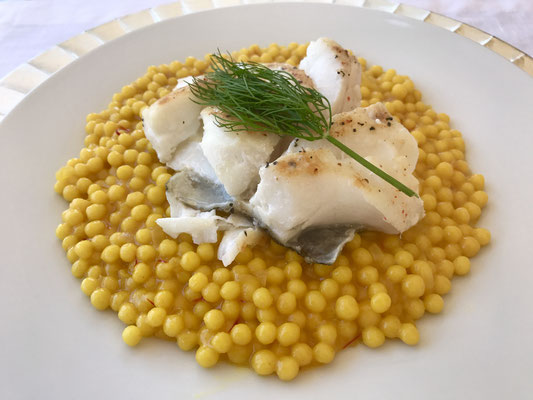 Cod on a bed of Israeli Coucous by ZsL
