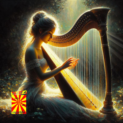 Junge Frau spielt auf der Harfe