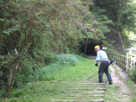 長尾山第1トンネル前の草を刈り取る