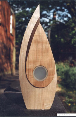 The Protected Self - Solid Ash, Fumed Oak and Sand Blasted Glass, 55cm Height x 20cm Width x 4cm Depth.