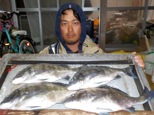 ３月５日　磯釣りで吉永さん　チヌ、メイタ４匹