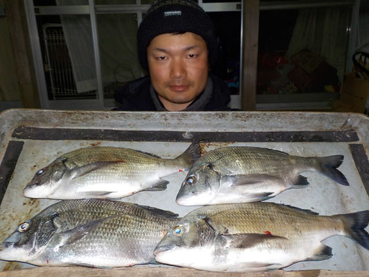 ３月３日　磯釣りで高本さん　メイタ４匹