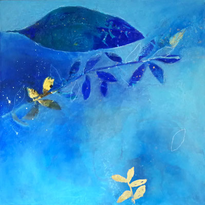 Stille mit Blättern 2, Acryl auf LW, 100 x 100 cm