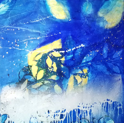 Stille mit Blättern 1, Acryl auf LW, 80 x 80 cm