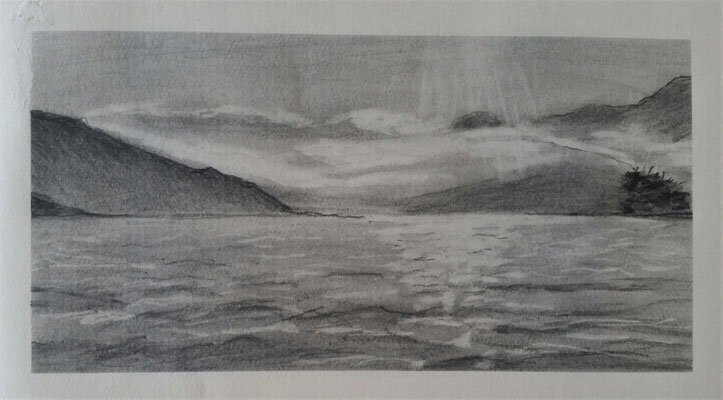 SONNE AUF DEM SEE - Bleistift auf Papier - 30 x 21 cm - CHF 100