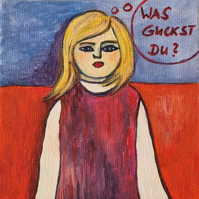 WAS GUCKST DU? - Gouache auf Leinwand - 10 x 10 cm - CHF 150