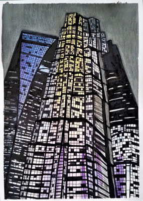 SHANGHAI SKYLINE - mixed media auf Papier - 21 x 29,5 cm - CHF 280