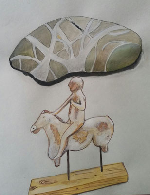 MAN, HORSE & STONE - Gouache auf Papier - 30 x 20 cm - CHF 150