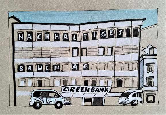 NACHHALTIGES BAUEN - mixed media auf Papier - ca. 25 x 17 cm - CHF 100