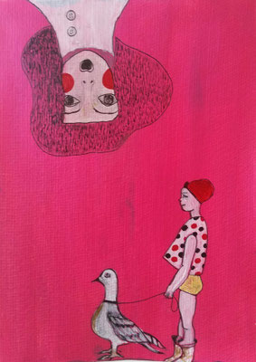 ALS DIE TAUBE MIT MIR GASSI GING - mixed media auf Papier - 24 x 17 cm - CHF 280