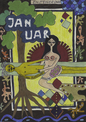 12 Kalenderblätter, A5, mixed media auf Papier, nur im Konvolut erhältlich Preis: CHF 2900 (ohne Sonderanfertigung Passepartout und Rahmen: 2400)