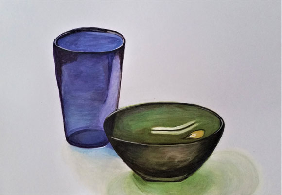 GLAS UND SCHALE - Gouache auf Papier - 30 x 21 cm - CHF 200