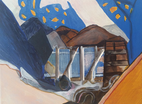 ALMHÜTTENZAUBER AM FISTERAARHORN - mixed media auf Leinwand - ca. 30 x 15 cm - CHF 300