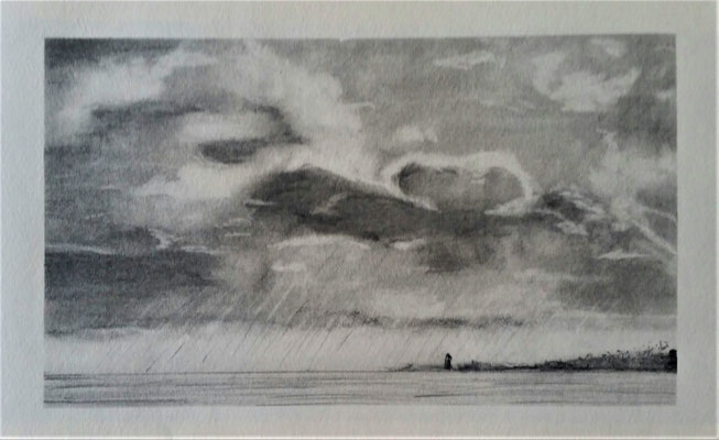 REGEN ÜBER DEM SEE - Bleistift auf Papier - 30 x 21 cm - CHF 100