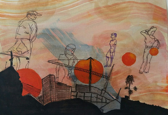 ALS WIR NOCH IM BRAUNKOHLETAGEBAU SPIELTEN - Gouache auf Papier - 24 x 17 cm - CHF 250