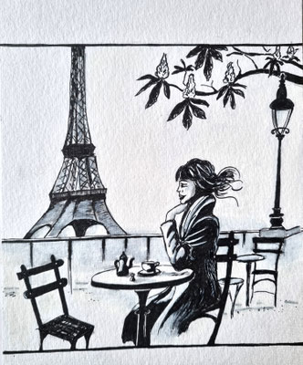APRIL IN PARIS - Illustration für «Seltsame Früchte» - 17 x 24 cm – Tusche auf Papier – z. Zt. Noch unverkäuflich
