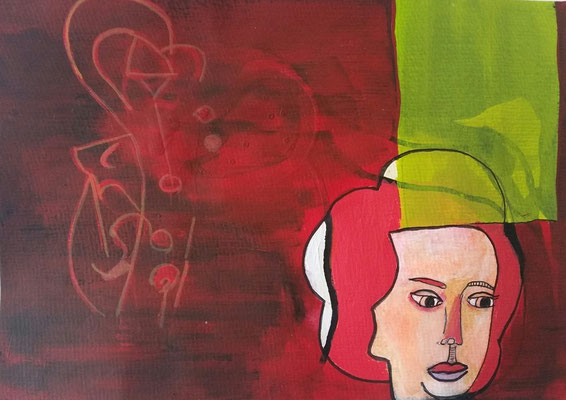 WARUM BIN ICH AUF EINEM BILD ABGEBILDET, DAS SICH NICHT VERKAUFT - mixed media auf Papier - 24 x 17 cm - CHF 190