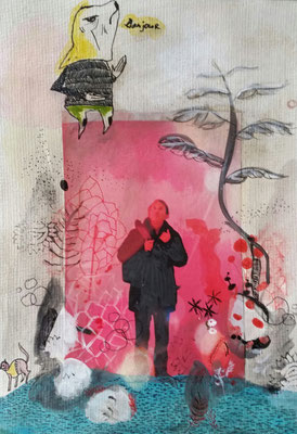 HOUELLEBECQS NIGHTMARE - mixed media auf Papier - 24 x 17 cm - CHF 280