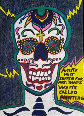 ARTISTS MUST SUFFER - mixed media auf Papier - 24 x 17 cm - CHF 280