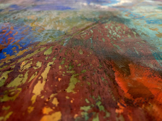 Biggie II (Detail), Acrylics, oil crayons and structure paste on canvas, 70 x 140 cm, 2023.
