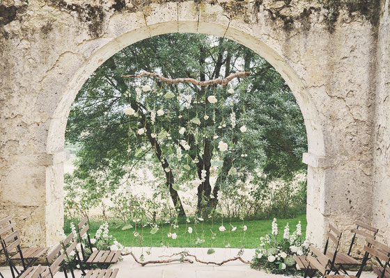 The Pigonnier at Château Puissentut with hanging installation