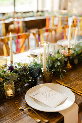 Garland style wedding table flowers