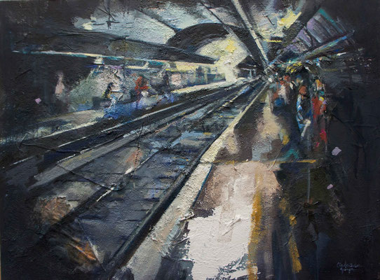 "Train station" 60 x 80 cm | Mixed media on canvas | 2011